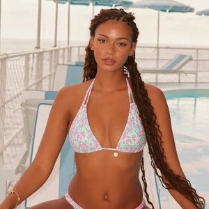 Lounge x Kulani Kinis Halter Bralette String Bikini Top in Sweet Pea Floral